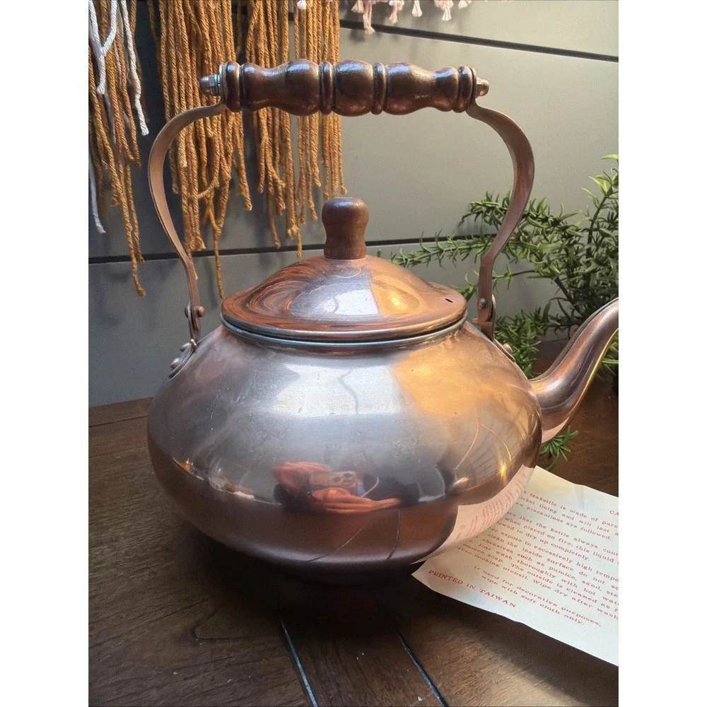 Vintage copper tea kettle NOS W/ Paper Work & Spout Cover